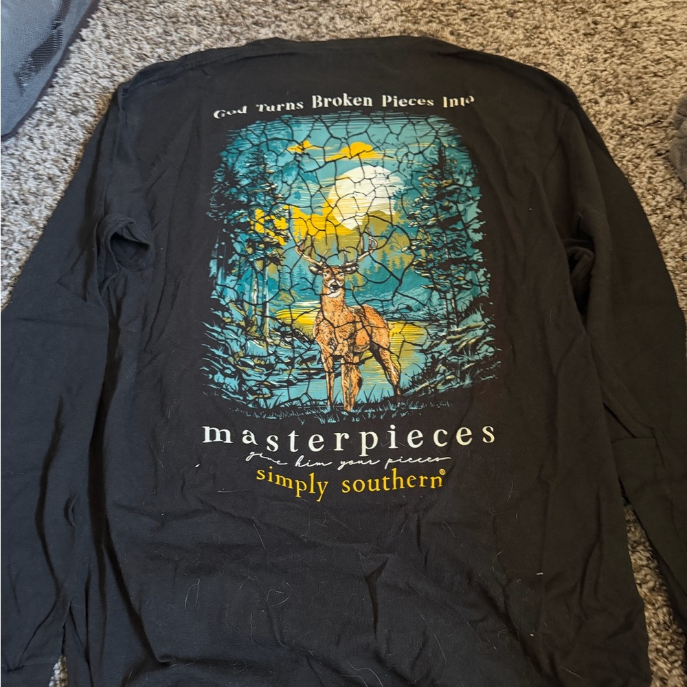 Simply Southern Black and Blue Deer Graphic Long Sleeve Shirt